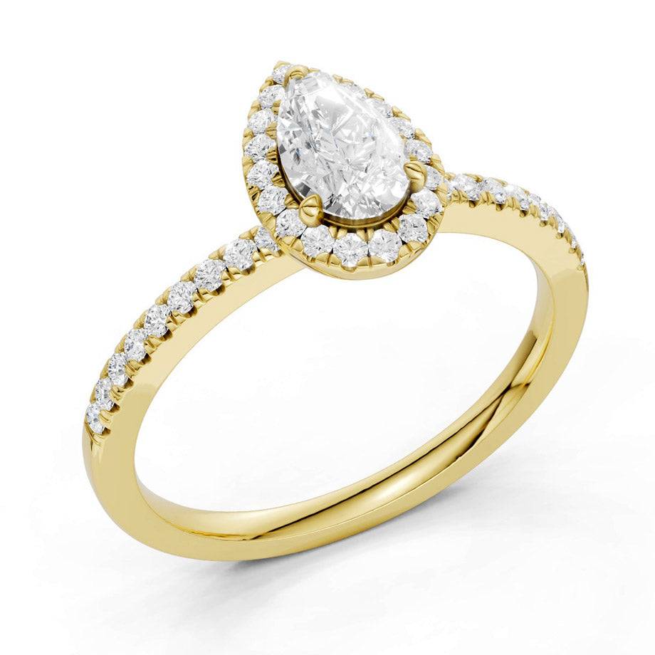 Midem Amsterdam halo-timanttisormus 0,75ct keltakulta