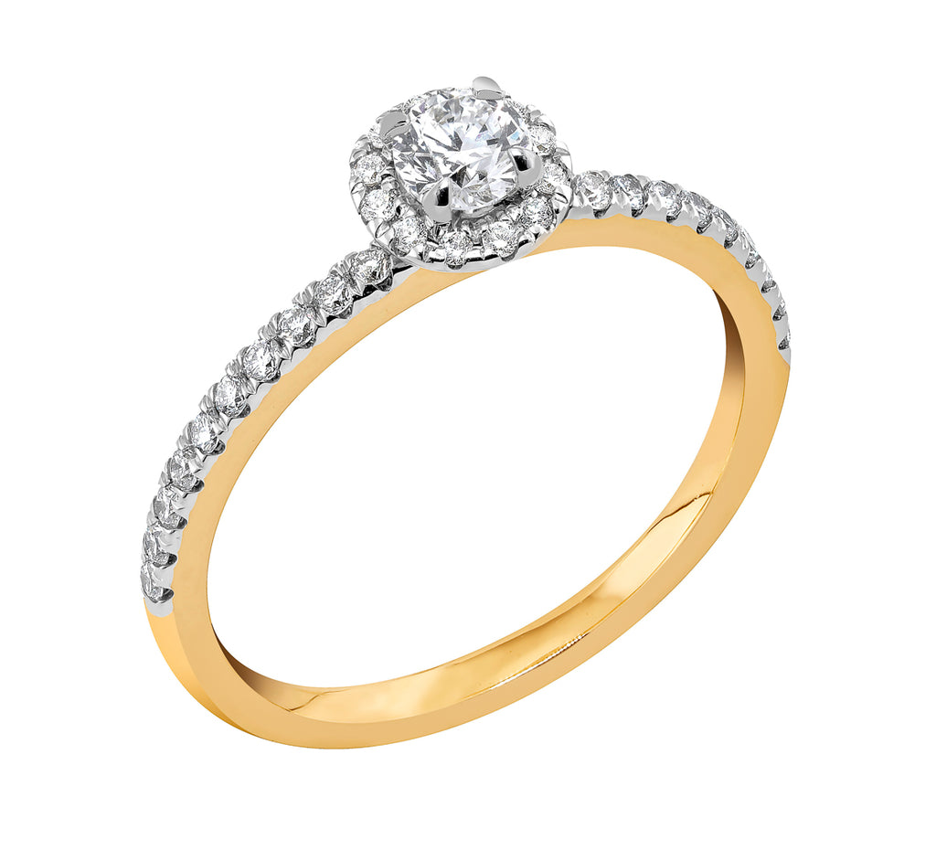 Midem Paris halo-timanttisormus 0,50ct keltakulta