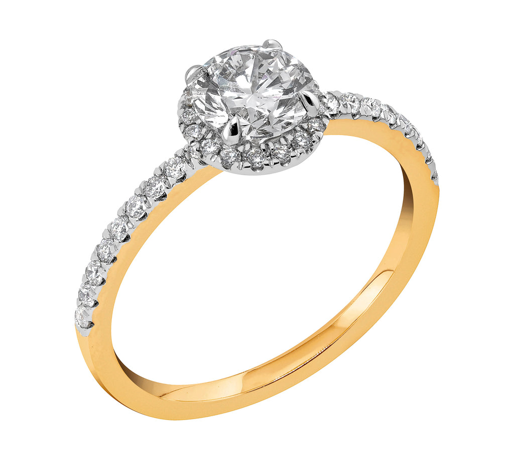 Midem Paris halo-timanttisormus 1,00ct keltakulta