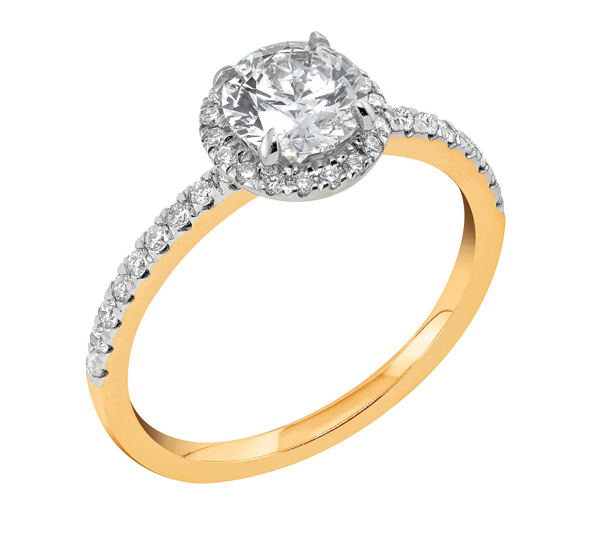 Midem Paris halo-timanttisormus 1,25ct keltakulta