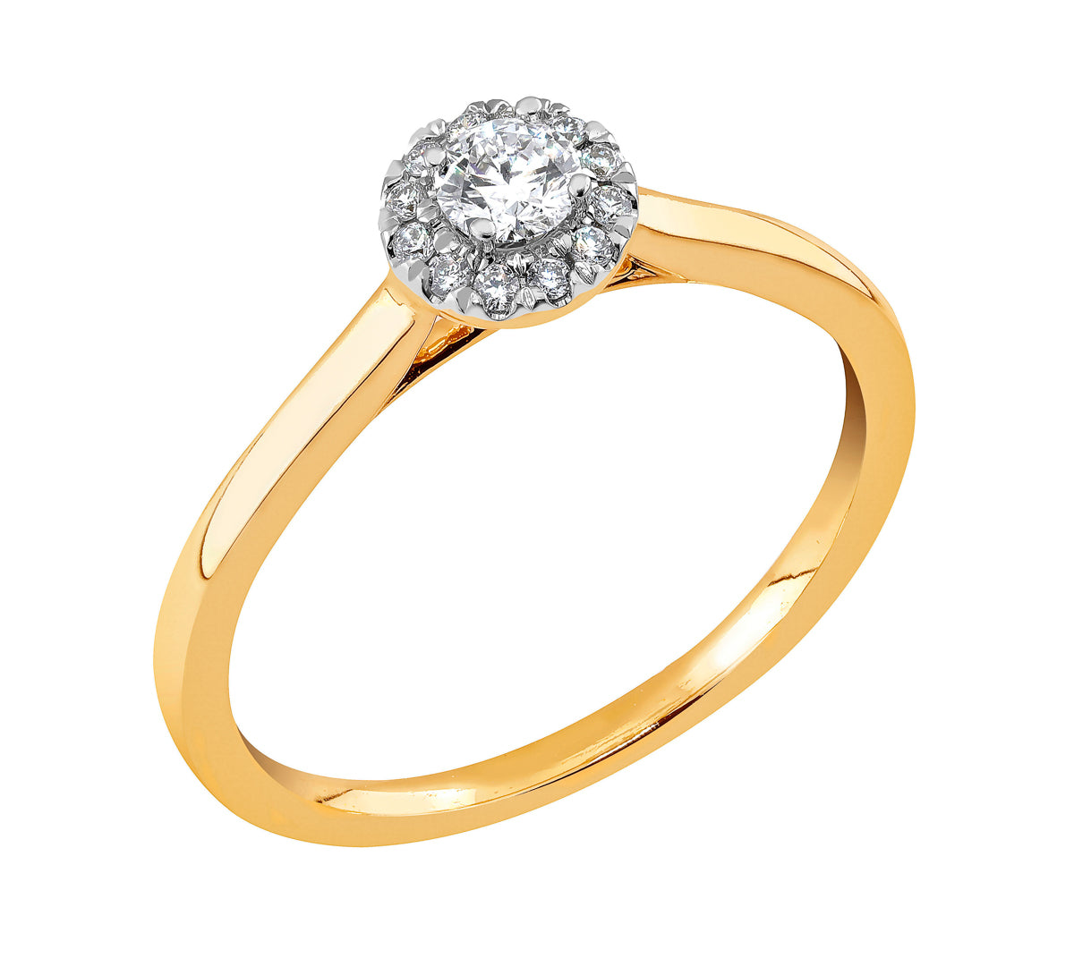 Midem Rome halo-timanttisormus 0,25ct keltakulta