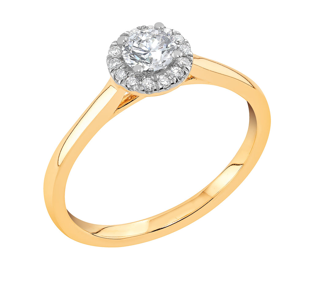Midem Rome halo-timanttisormus 0,50ct keltakulta