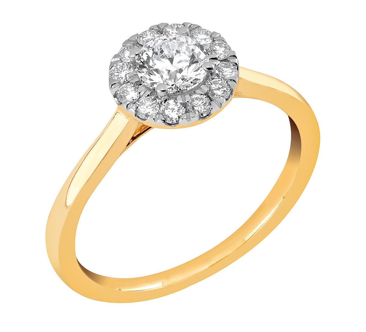 Midem Rome halo-timanttisormus 0,75ct keltakulta