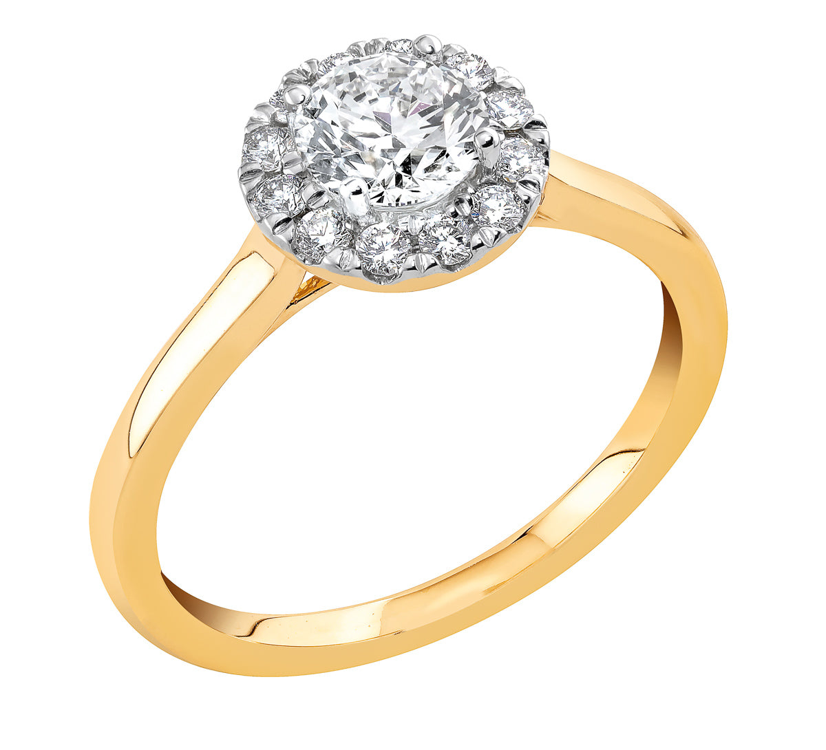 Midem Rome halo-timanttisormus 1,00ct keltakulta