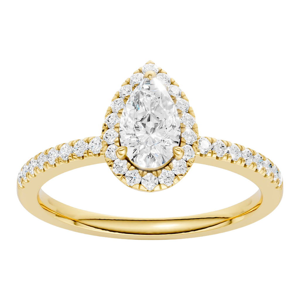 Midem Amsterdam halo-timanttisormus 0,75ct keltakulta