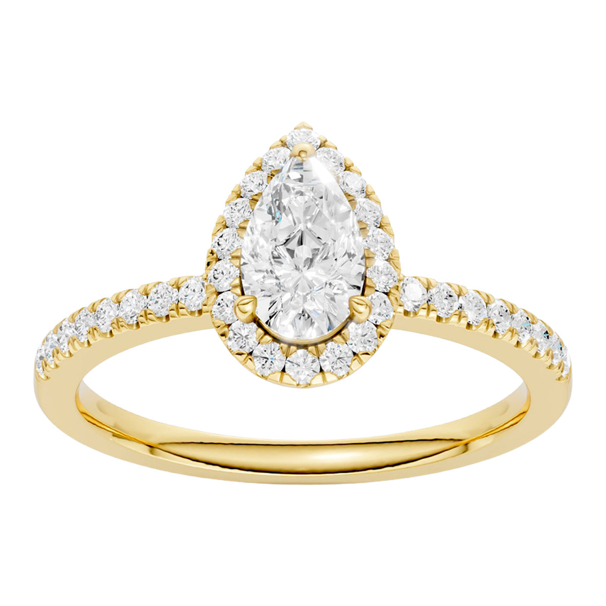 Midem Amsterdam halo-timanttisormus 0,75ct keltakulta