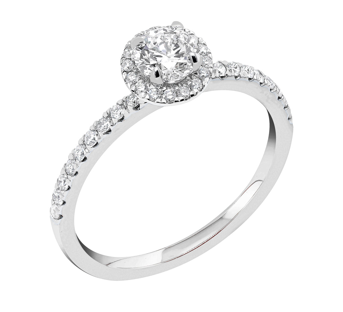 Midem Paris halo-timanttisormus 0,75ct valkokulta